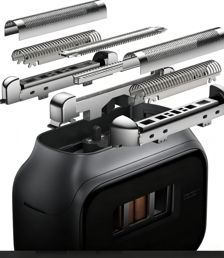 CNC machined internal components for premium electric shavers, including blade guards, frames, and metal housings, showing the precision parts we manufacture for consumer products