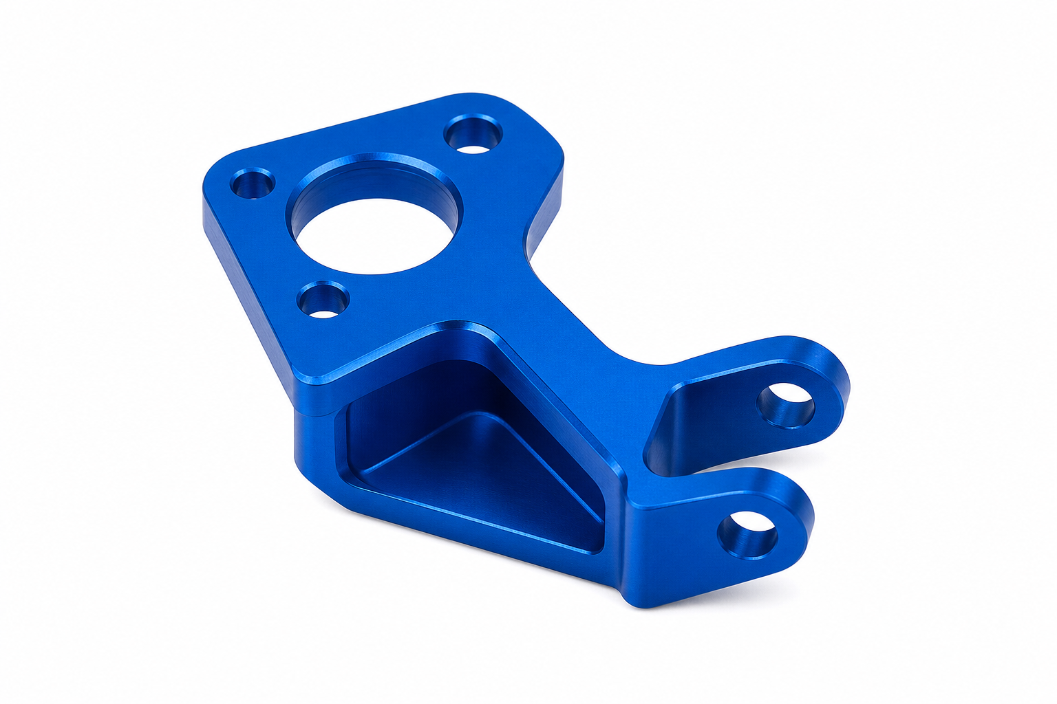 single blue machined bracket